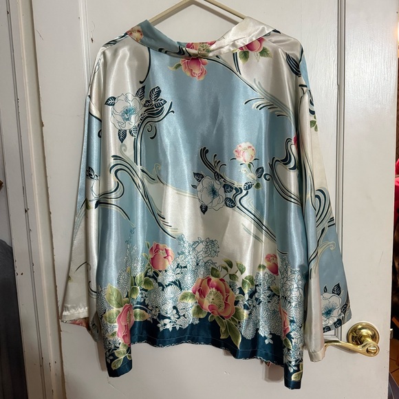 Oscar de la Renta Blue and Pink Floral Satin Set - Picture 6 of 8